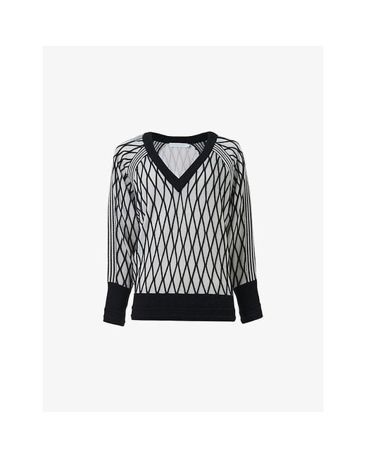 eem Black Argyle-Mesh Textured Knitted Jumper