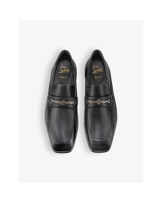 Christian Louboutin Black Mj Moc Chain-embellished Leather Loafers for men