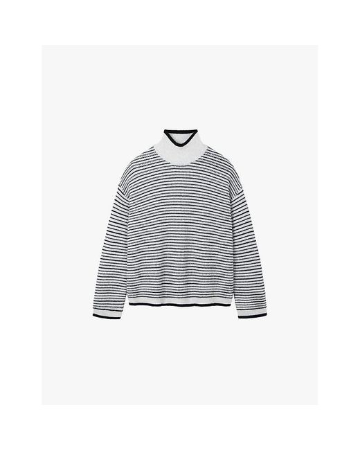 The White Company Gray Funnel-Neck Stripe-Pattern Merino-Wool Jumper