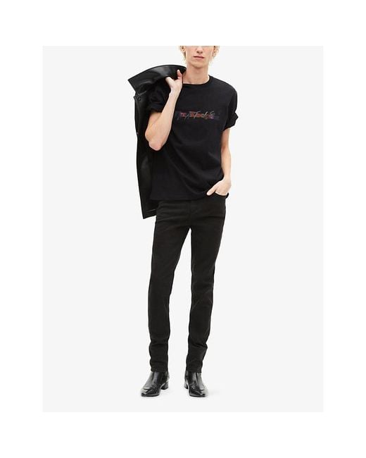 The Kooples Black Branded Short-Sleeved Cotton-Jersey T-Shirt for men
