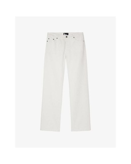 The Kooples White Wide-Leg Mid-Rise Coated Cotton Jeans