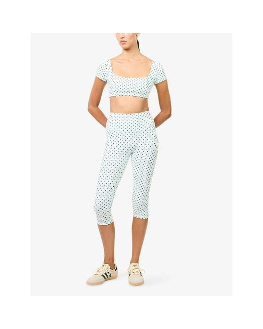 BO+TEE Blue Polka-Dot Cropped Stretch-Jersey Top