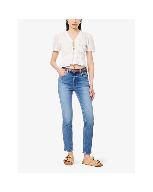 PAIGE Blue Gemma Slim Cigarette-Leg High-Rise Stretch-Denim Jeans