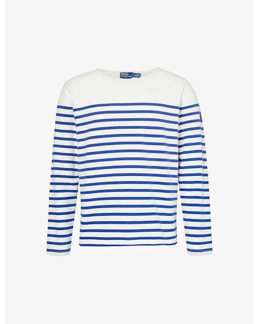 Polo Ralph Lauren Blue Stripe Split-hem Cotton-jersey T-shirt for men