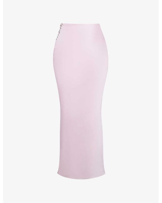 House Of Cb Pink Giuliana Lace-up Satin Maxi Skirt