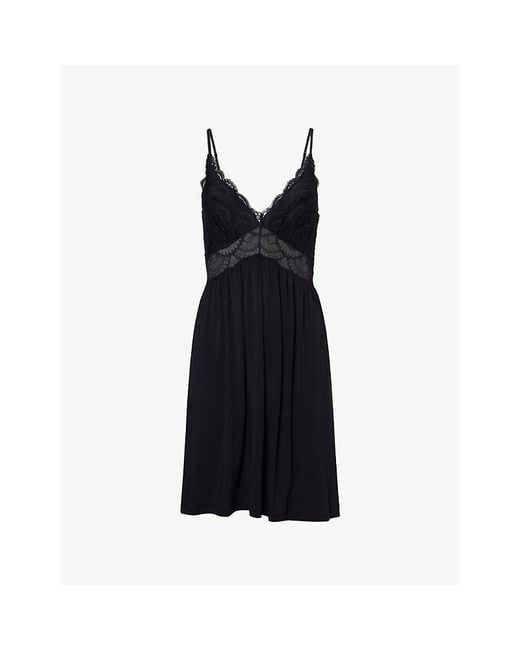 Eberjey Black Mariana Lace-Embroidery Stretch-Woven Nightdress