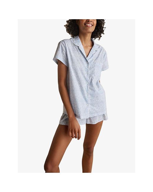 The White Company Blue Bali Leaf-print Cotton Pyjama Set