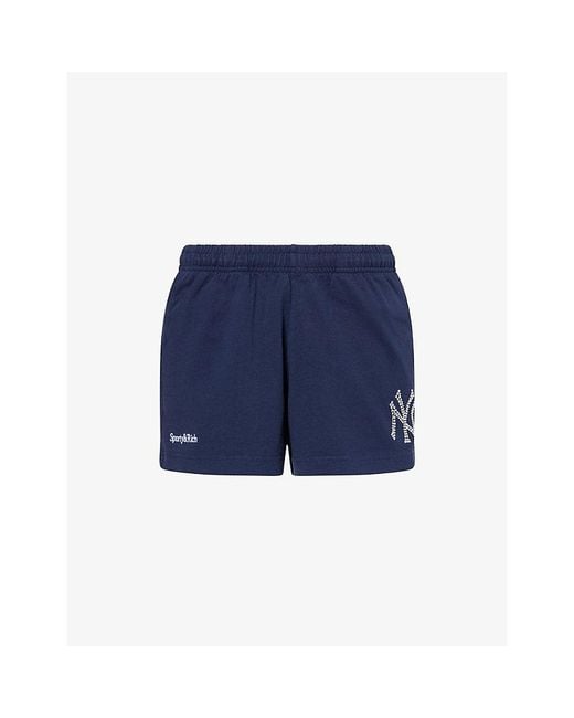 Sporty & Rich Blue For '47 X The New York Yankees Krystal Disco Cotton-Fleece Track Shorts