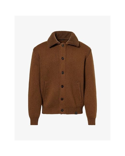 Tom Ford Brown Shearling-Collar Cashmere Knitted Cardigan for men