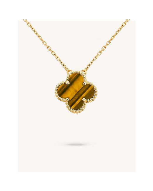 Van Cleef & Arpels Natural Vintage Alhambra 18Ct And Tiger's Eye Pendant Necklace