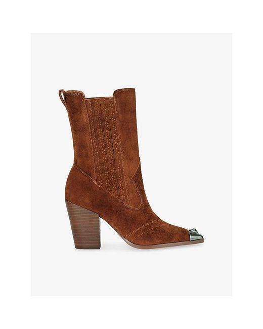 Kurt Geiger Brown Regent Western Heeled Suede Ankle Boots