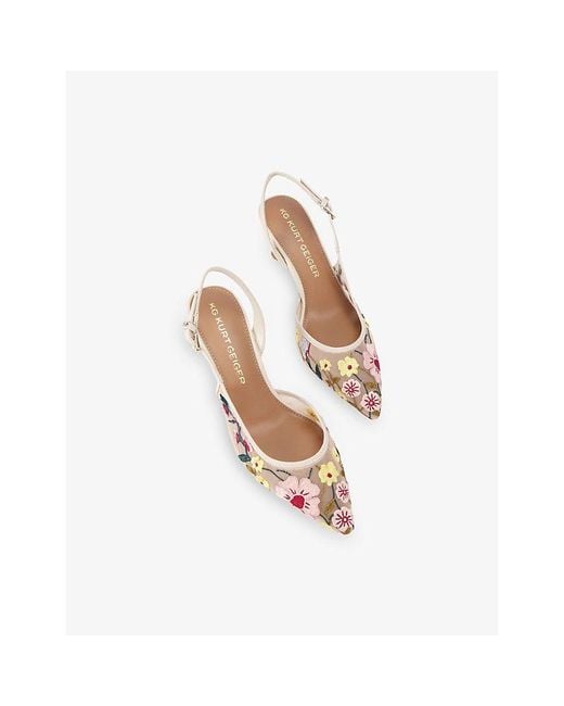 KG by Kurt Geiger White Aria Low 2 Embrodiered Mesh Woven Heeled Courts