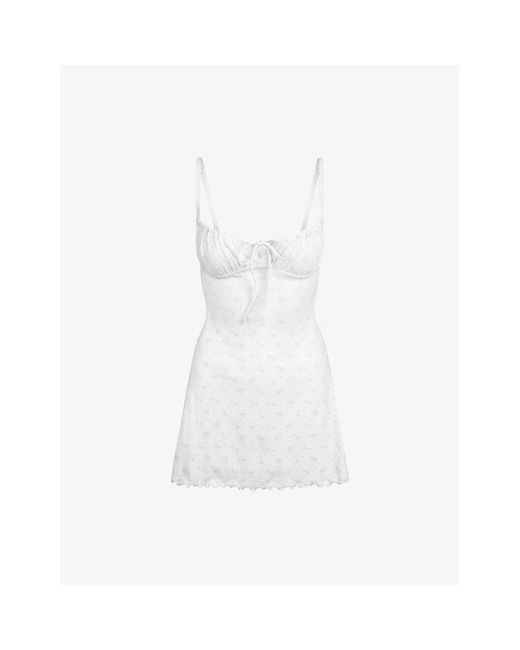 Skims White Pointelle-Knit Floral-Print Stretch-Cotton Mini Dress