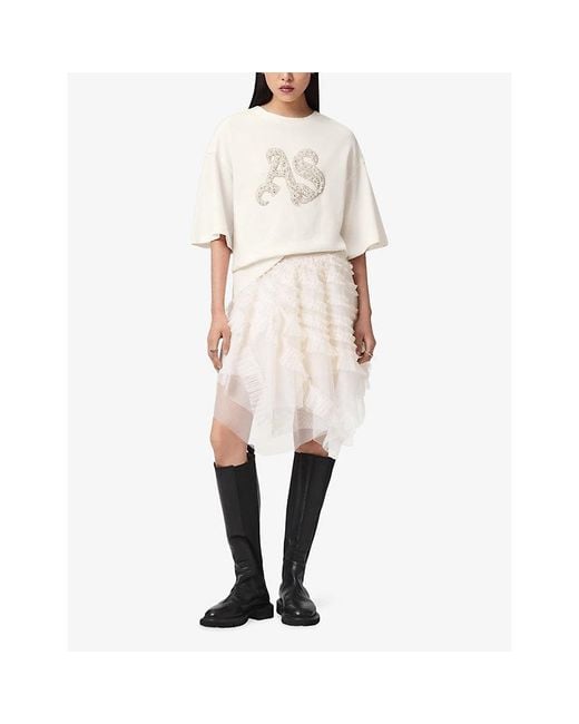 AllSaints White Icon Amelie Logo-Embellished Cotton T-Shirt