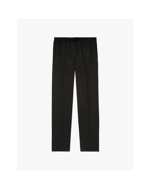 The Kooples Black Drawstring-Waist Straight-Leg Wool Trousers