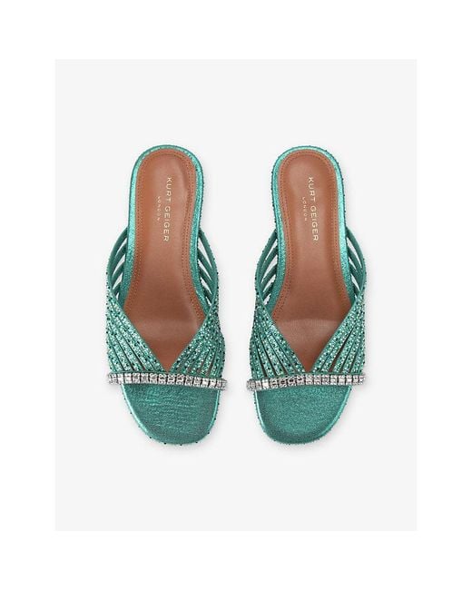 Kurt Geiger Green Crystal Strap Woven Mules