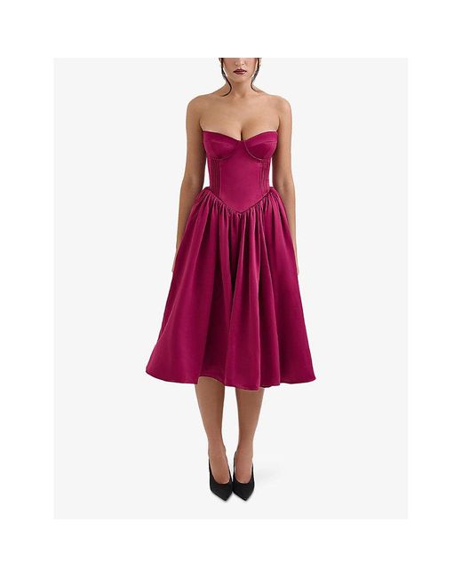House Of Cb Purple Coco Satin Midi Dress