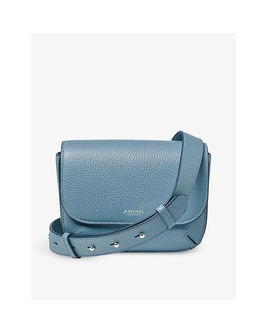 Aspinal Blue Ella Foiled-logo Leather Cross-body Bag