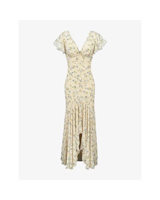 House Of Cb Metallic Amina Print Georgette Maxi Tea Dress Xs (A-C Cup)