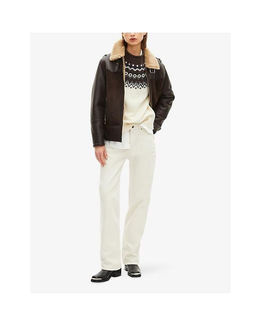 The Kooples Black Contrast-Collar Leather And Suede Jacket