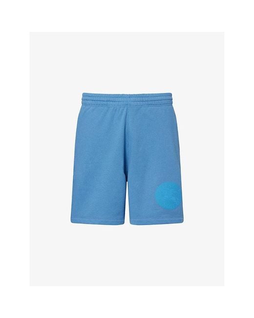 Burberry Blue Drawstring Brand-Print Cotton-Jersey Shorts for men