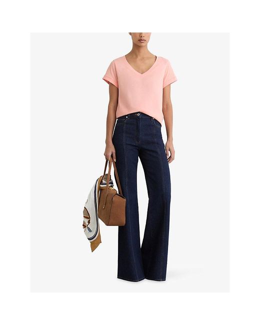 Reiss Pink Luna V-Neck Cotton-Jersey T-Shirt