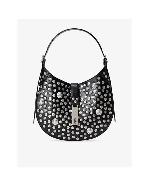 Polo Ralph Lauren Black Id Studded Leather Shoulder Bag