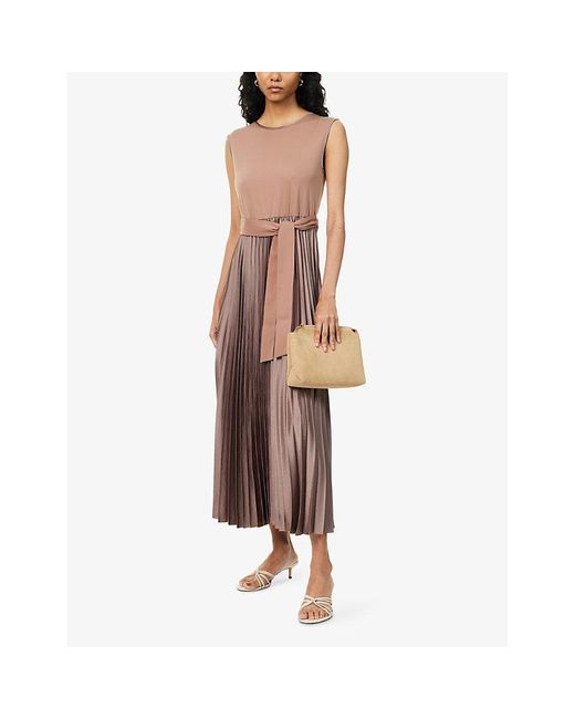 Weekend by Maxmara Brown Sleeveless Pleated Jersey And Satin Midi Dress
