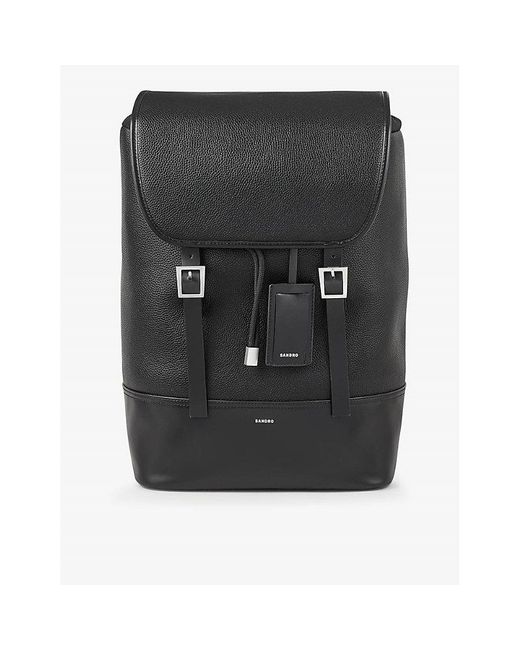 Sandro Black Logo-print Buckled-fastened Faux-leather Backpack for men
