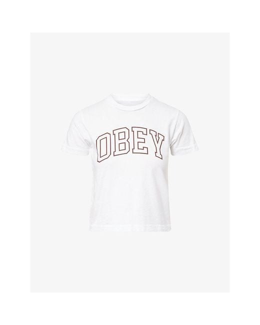 Obey White Collegiate Round-Neck Cotton-Jersey T-Shirt