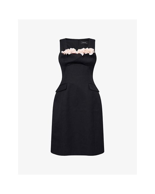 Simone Rocha Black Carnation Bust Sleeveless Tailored Wool Mini Dress