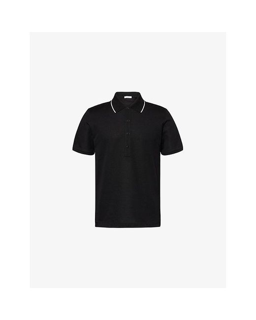 Givenchy Men's Black Classic-Collar Striped-Trim Cotton Polo Top