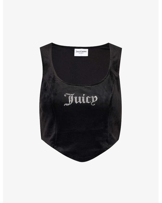 Juicy Couture Black Camina Rhinestone-embellished Velour Top