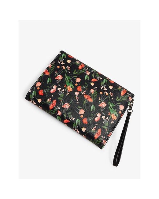 Ted Baker Green Paiticn Floral-print Faux-leather Envelope Clutch