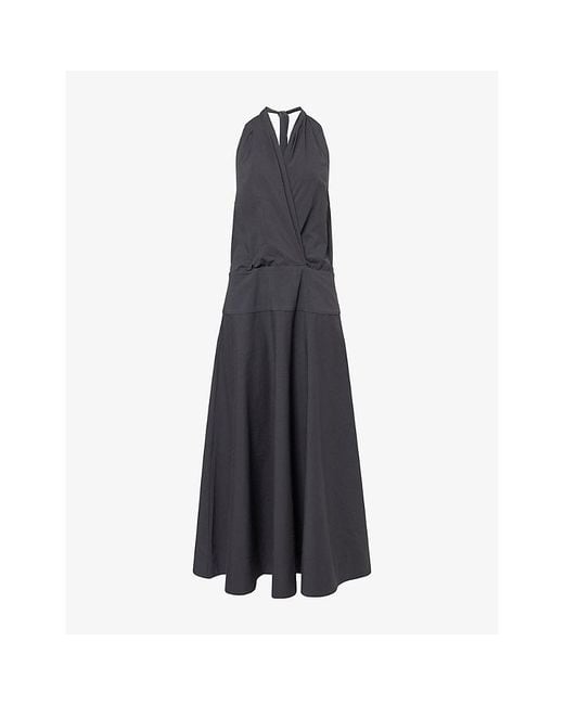 St. Agni Blue Halter-Neck Cotton-Blend Midi Dress