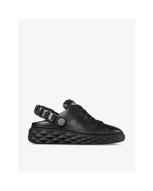 Jimmy Choo Black Diamond Sling Crystal-embellished Leather Low-top Trainers