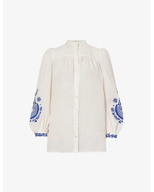Weekend by Maxmara White Carnia Brand-embroidered Regular-fit Linen Shirt