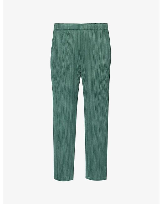 Pleats Please Issey Miyake Green December Pleated Mid-rise Knitted Trousers