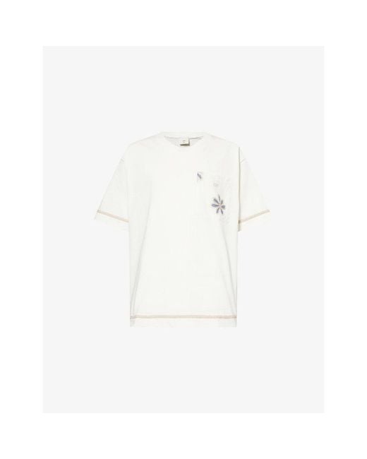 CHE White Daisel Embroidered Cotton T-Shirt for men