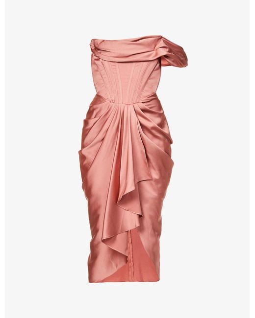 House Of Cb Janis Corset Satin Midi Dress in Red Lyst