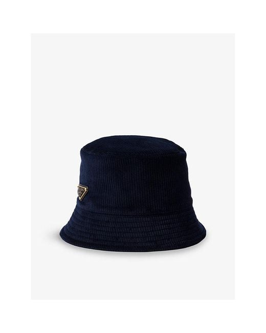 Prada Blue Logo-Plaque Corduroy Bucket Hat