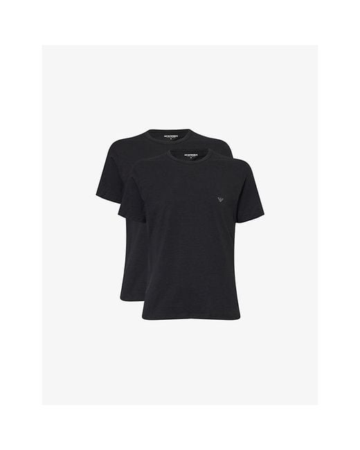 Emporio Armani Black Logo-Print Pack Of Two Cotton-Jersey T-Shirts for men