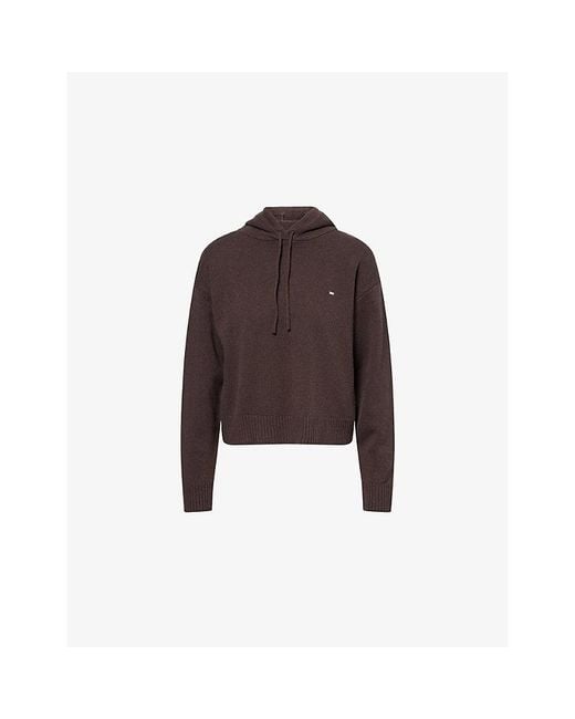 ADANOLA Brown Logo-Plaque Ribbed-Knit Wool Hoodie