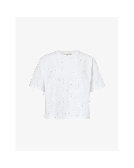 Jonathan Simkhai White Amaru Hardware-embellished Stretch-organic Cotton T-shirt