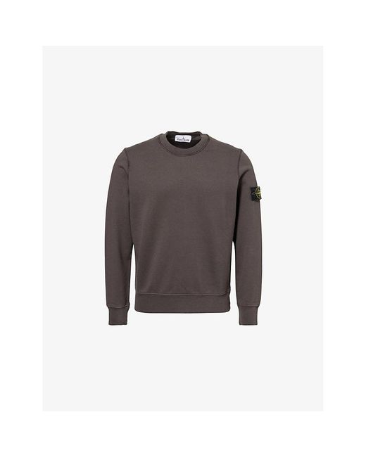 Stone Island Brown Crewneck Brand-Badge Cotton-Jersey Sweatshirt for men