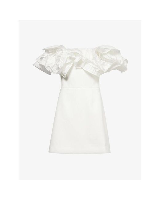 Rebecca Vallance White Tessa Corsage-trim Stretch-crepe Mini Dress