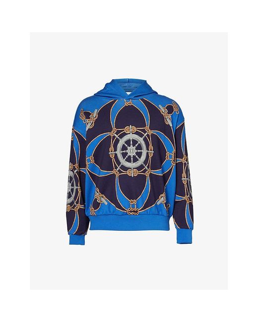 Bally Blue Graphic-pattern Organic Cotton-jersey Hoody for men