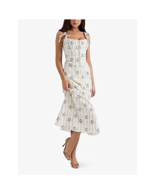 House Of Cb White Dionne Corseted Stretch-Cotton Midi Dress