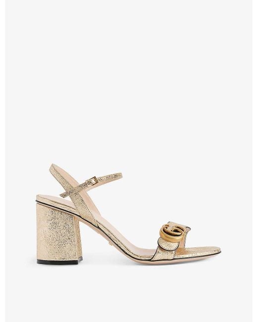 Gucci Natural Marmont Metallic-leather Heeled Sandals