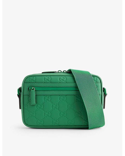 Gucci Green Debossed-branding Large Leather Cross-body Bag for men